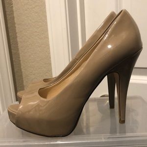 Tan peep toe heels